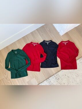 Izod Girls Long-Sleeve Polo Tops in Green, Red & Navy
